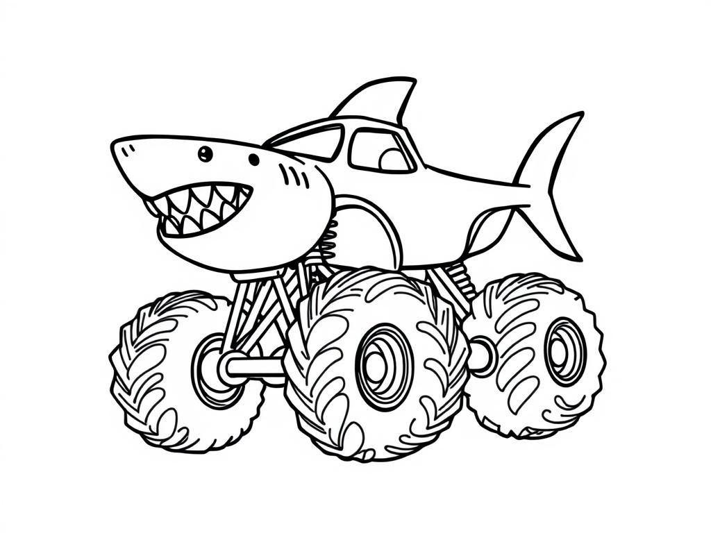 Monster Truck Shark Kleurplaat