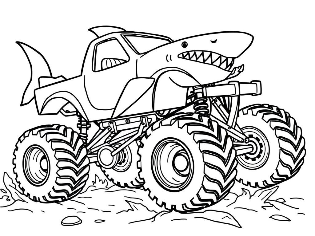 Monster Truck Shark Coloring Page