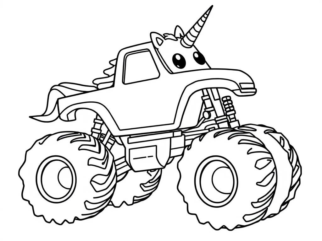 Monster Truck Unicorn Coloring Page