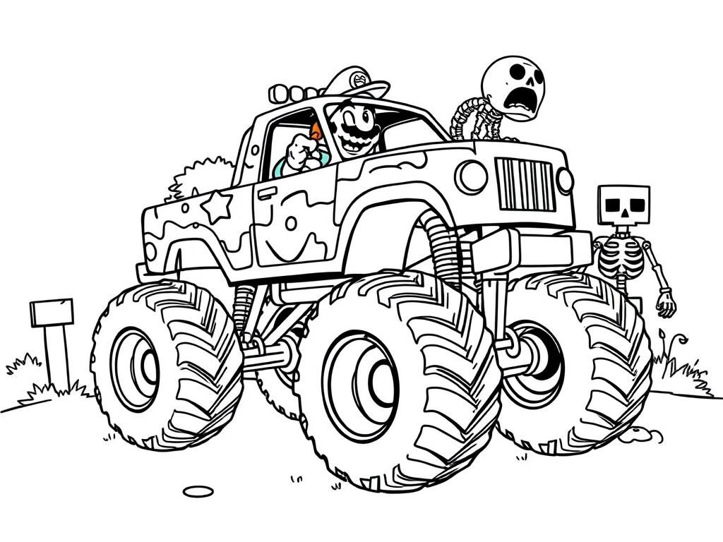 Monster Truck Skeleton Coloring Page
