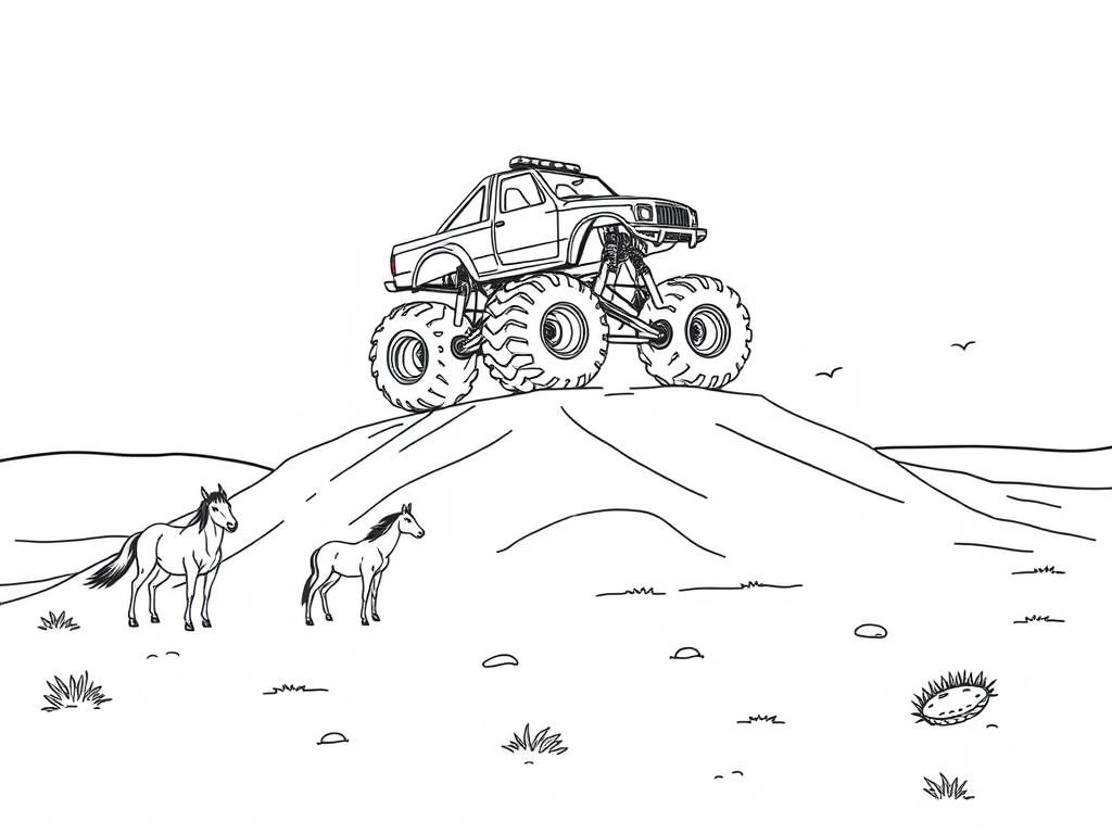 Monster Truck Coloring Page: Adventure on the Hill