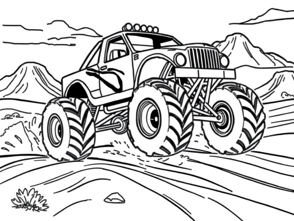 Preview of monster trucks racing in  the desert