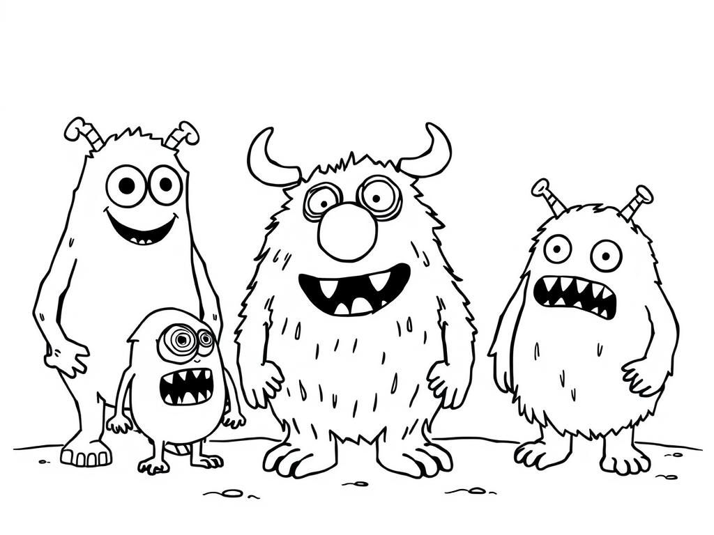 Friendly Monsters Coloring Page