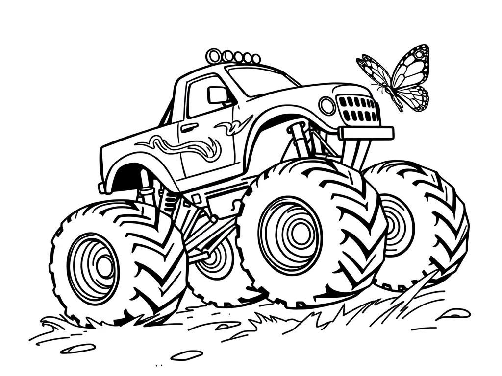 Preview of Monstertruck with big wheels and a butterfly flying