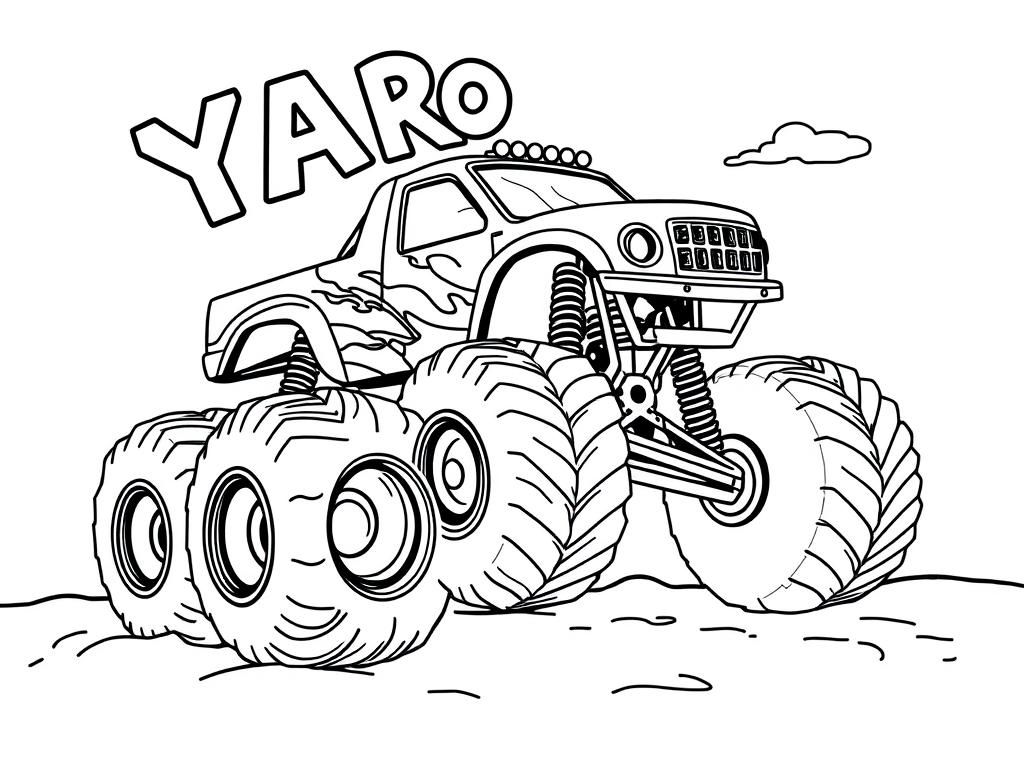 Monstertruck with letters YARO in sky