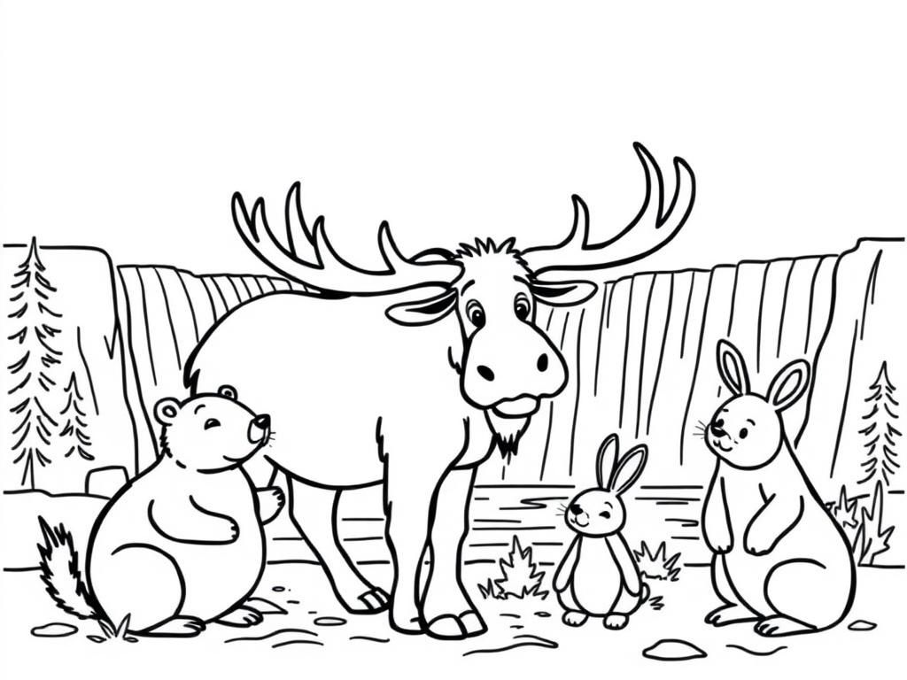Moose and Friends Forest Coloring Page