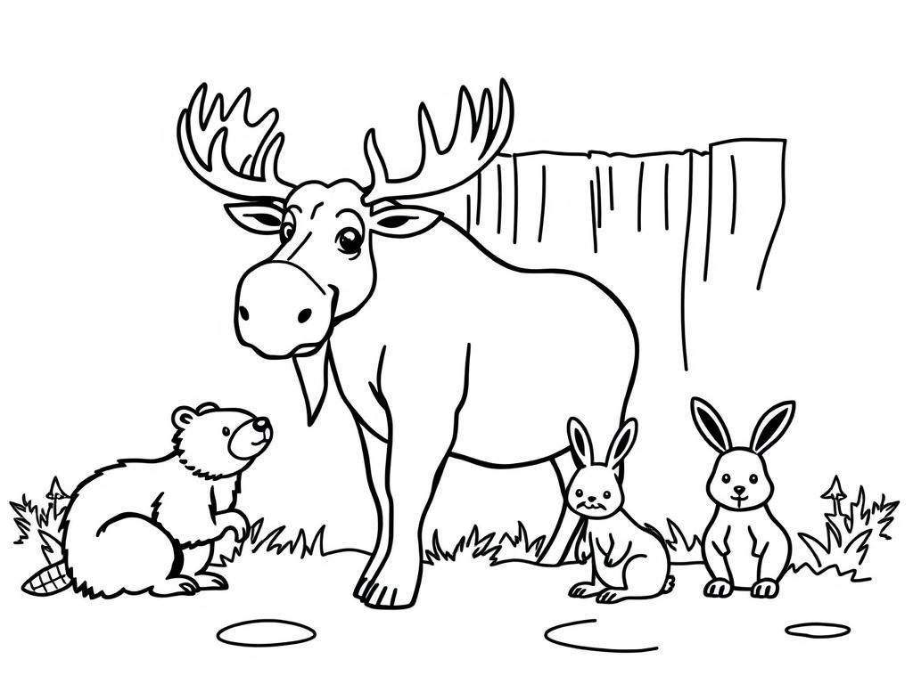 Moose and Friends Coloring Page