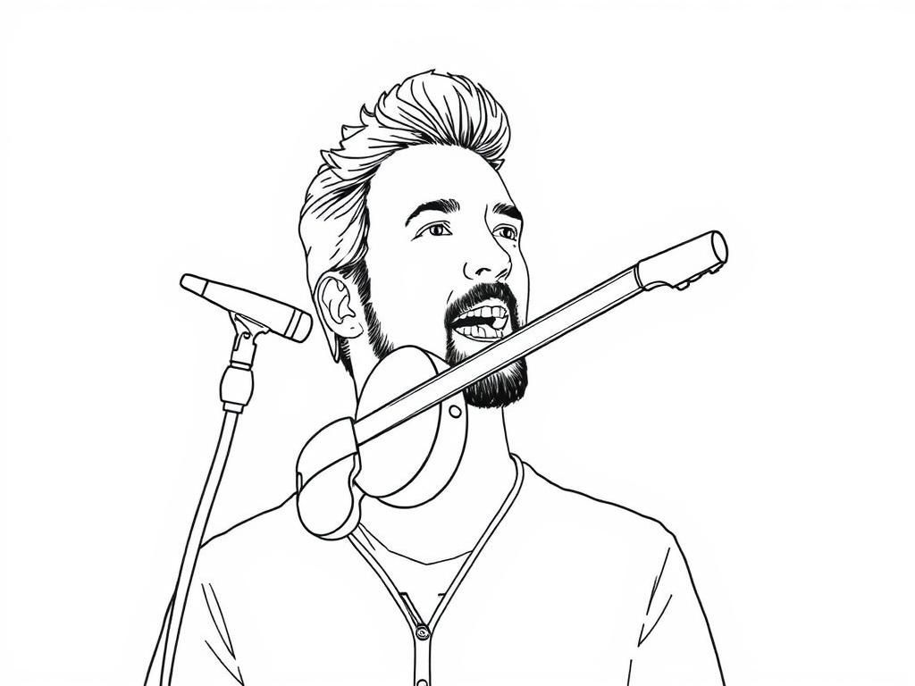 Coloring Page of a Man with a Microphone