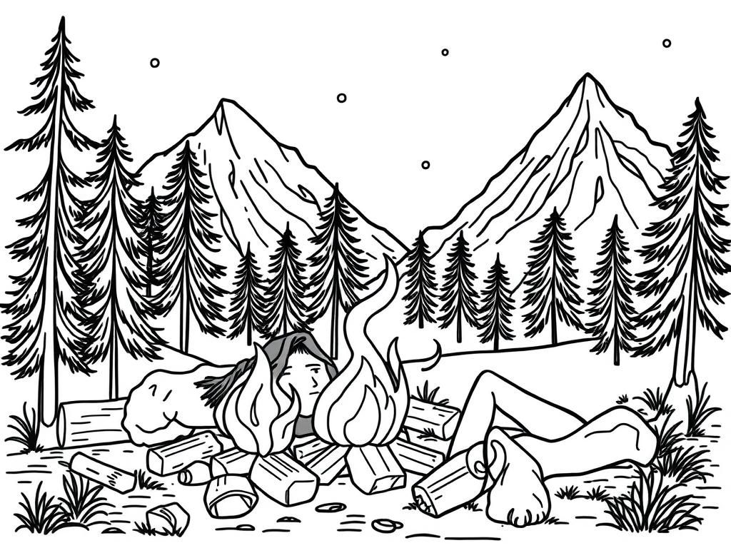 Mountain man around a campfire