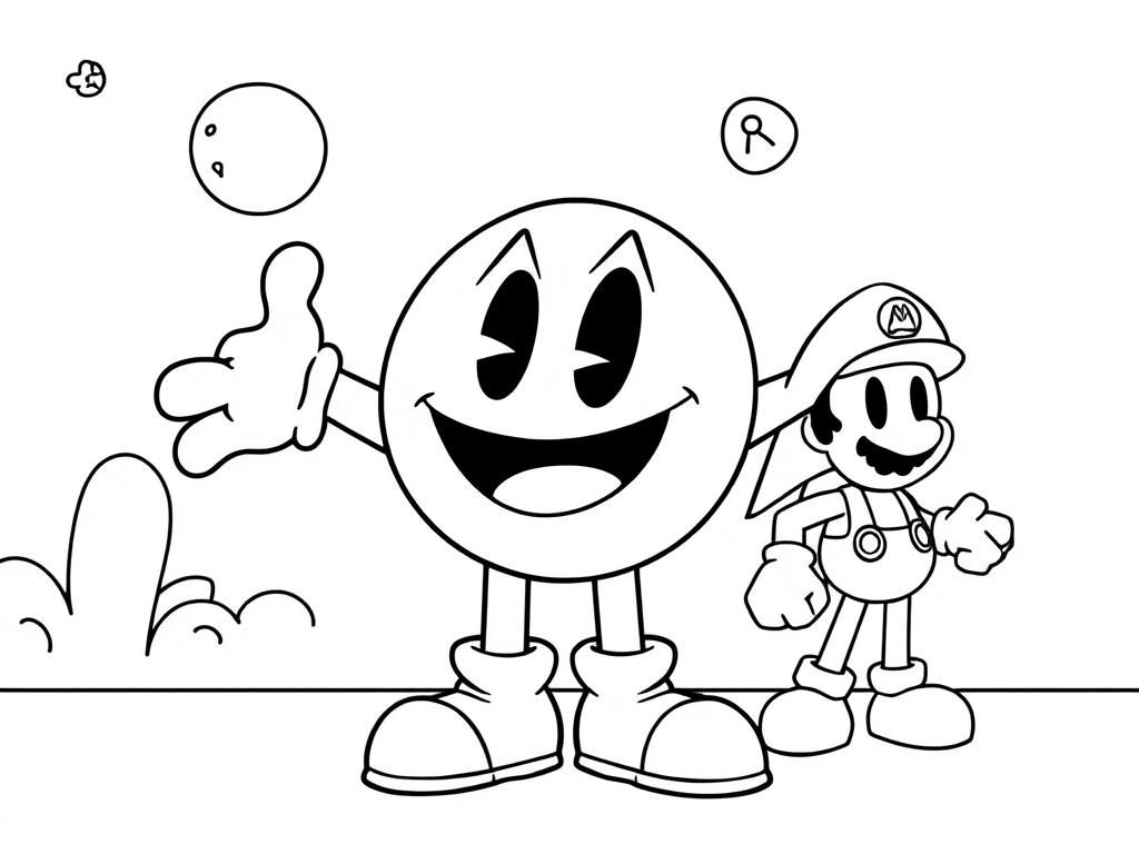 Pac-Man and Mario Friends Coloring Page