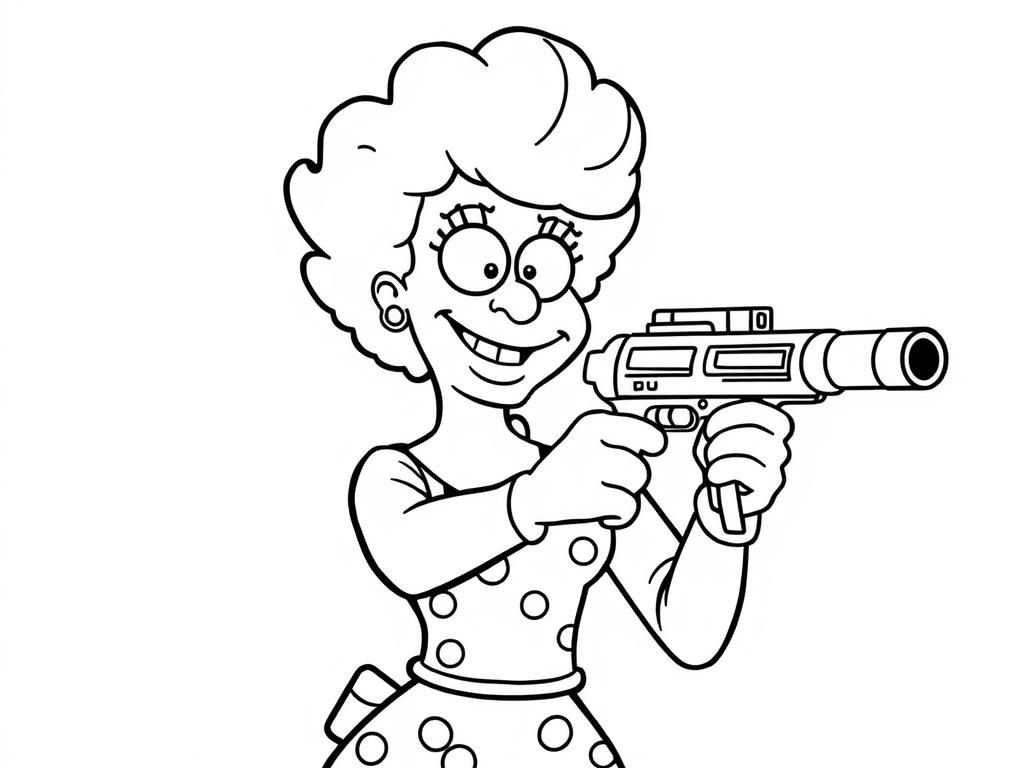 Preview of ms frizzle from magic school bus with a gun