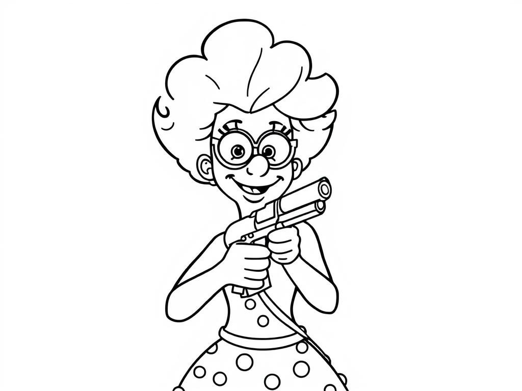 Preview of ms frizzle from magic school bus with a gun