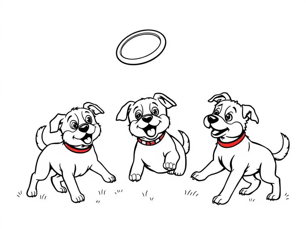Dogs Playing Frisbee Coloring Page