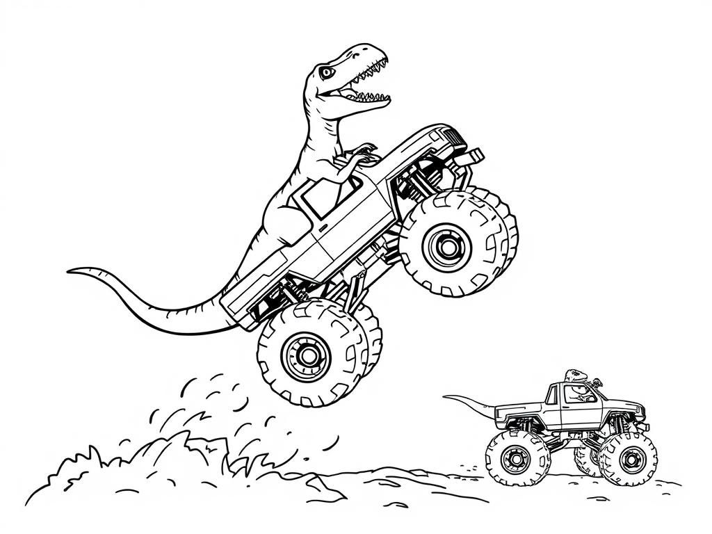 Dinosaur Driving Monster Truck Coloring Page