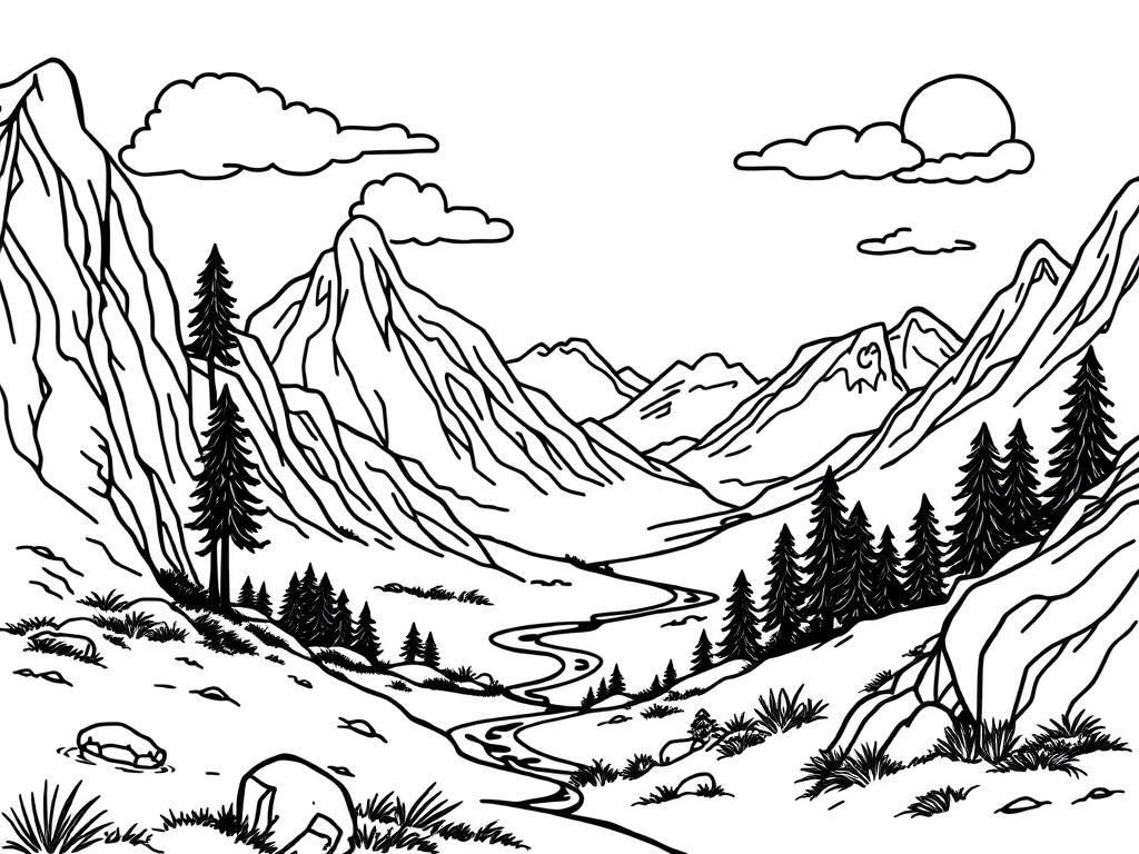 Mountain Landscape Coloring Page