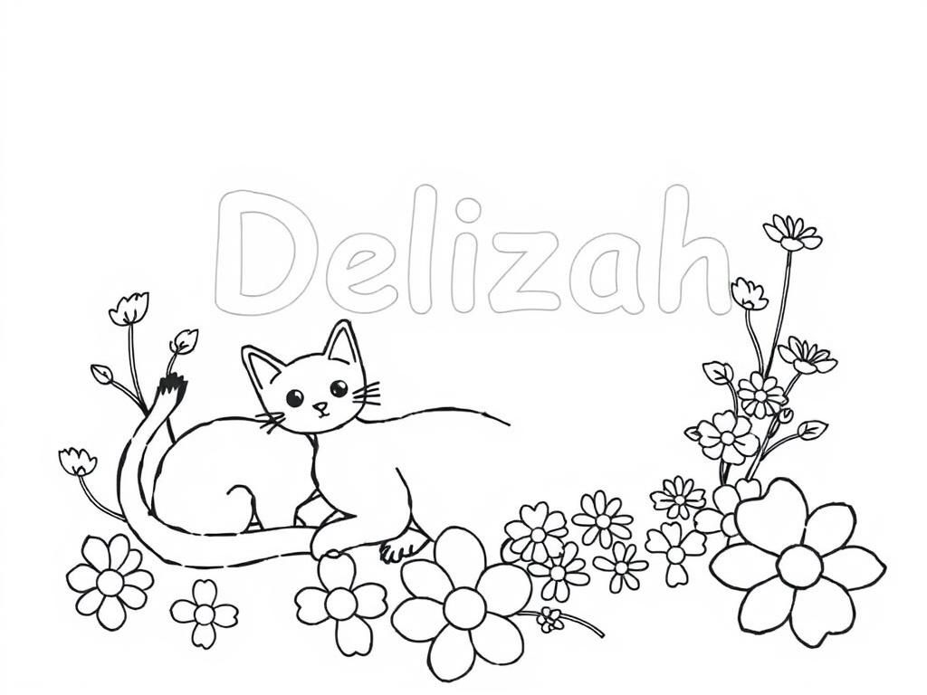 Kat met bloemen kleuren