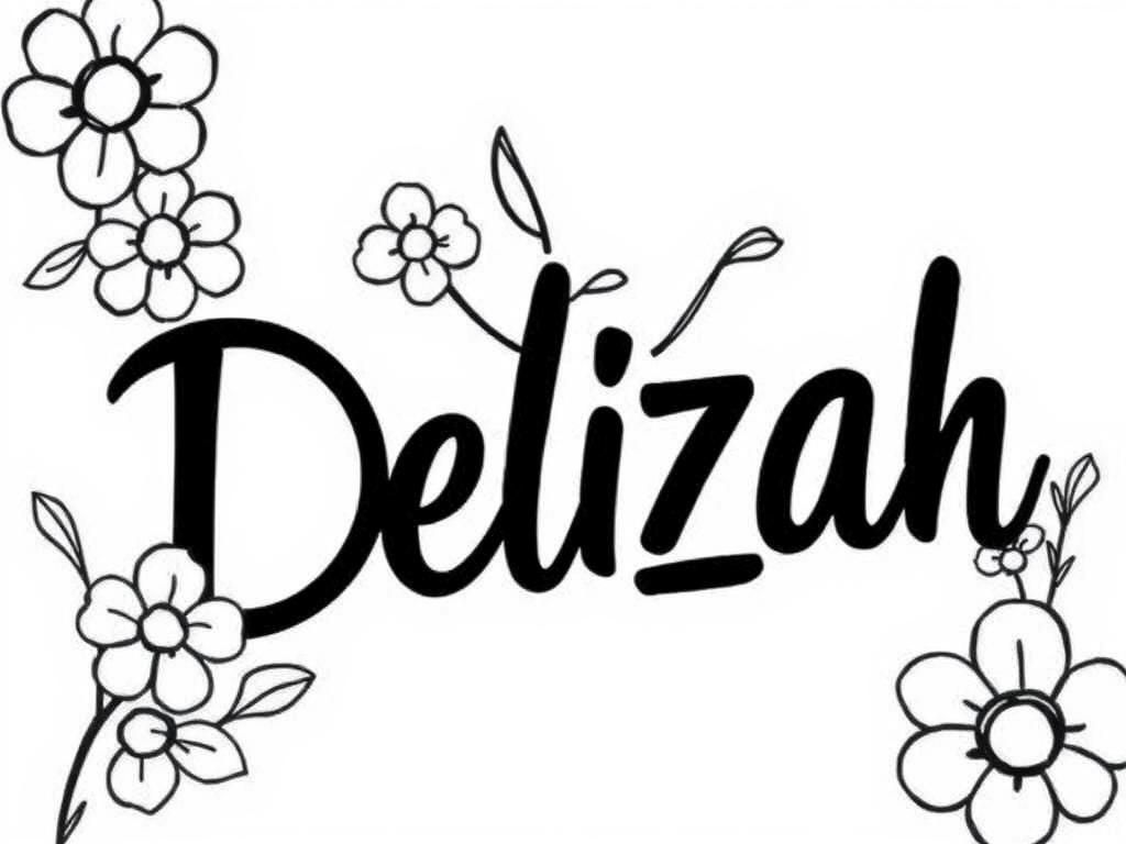 NAME DELIZAH WITH STITCH AND FLOWERS - Free Printable Coloring Page