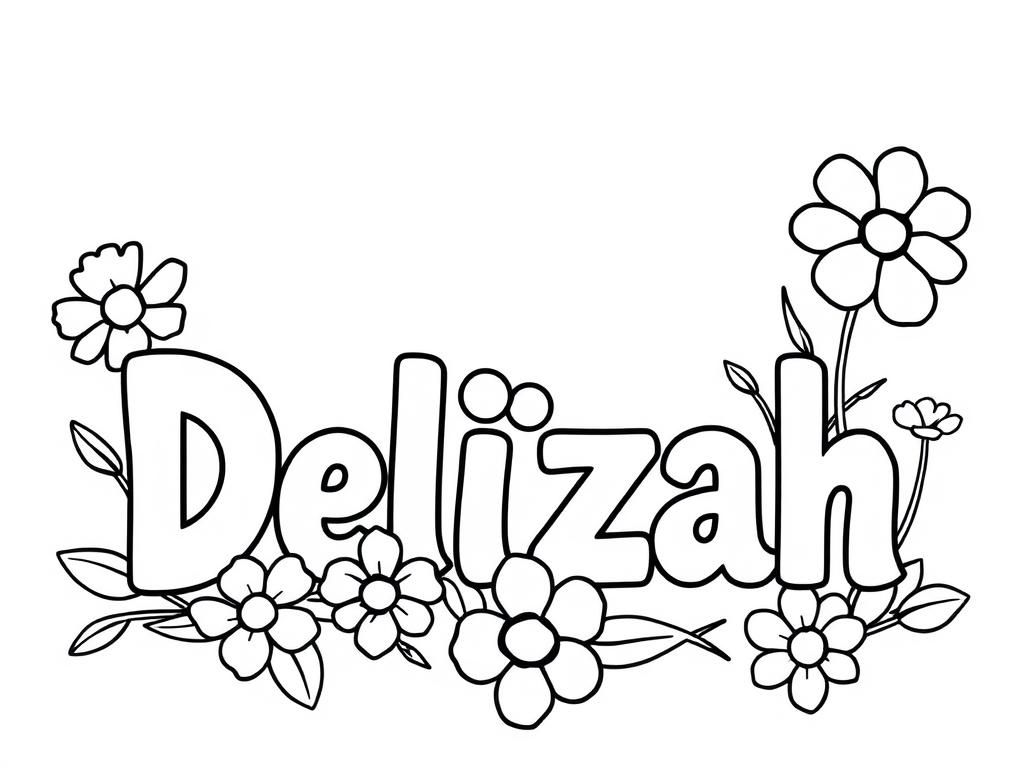 NAME DELIZAH WITH STITCH AND FLOWERS - Free Printable Coloring Page