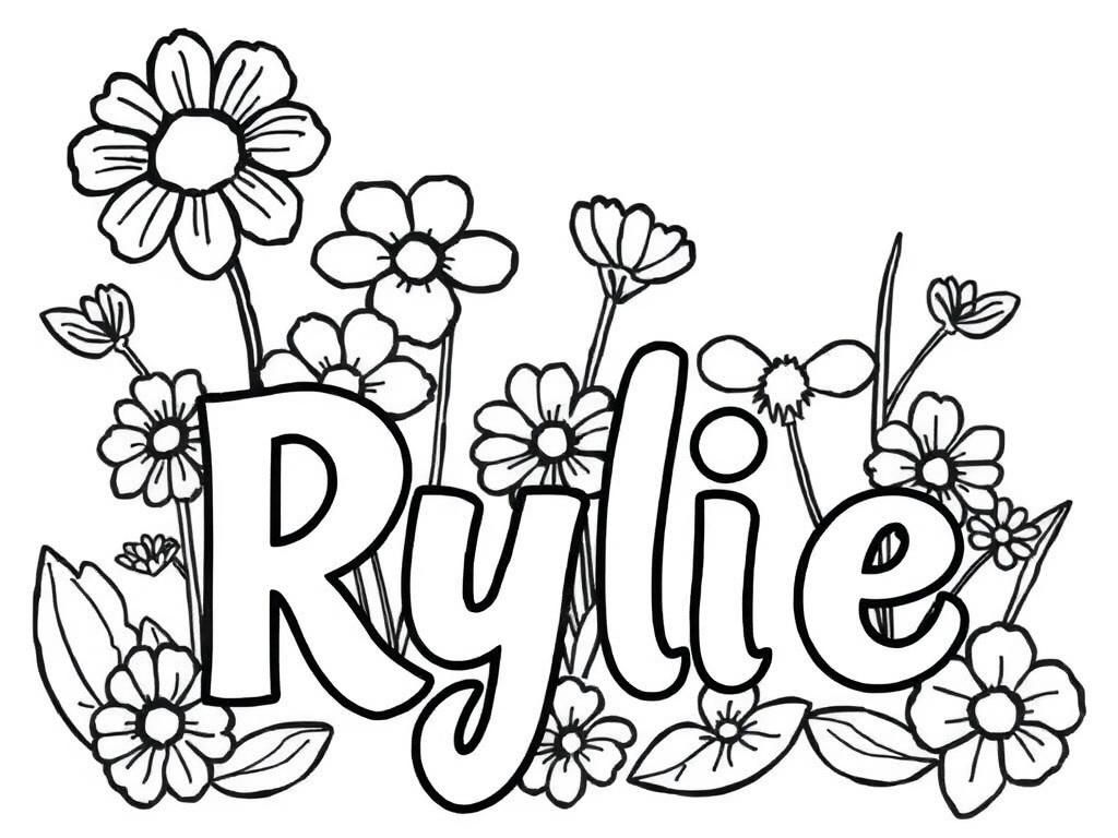 Rylie Name in Flowers Coloring Page