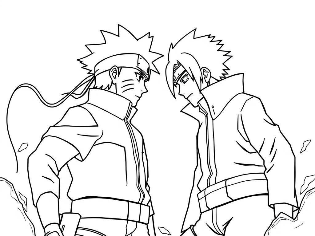 Kleurplaat van Naruto en Sasuke, ninja-vrienden