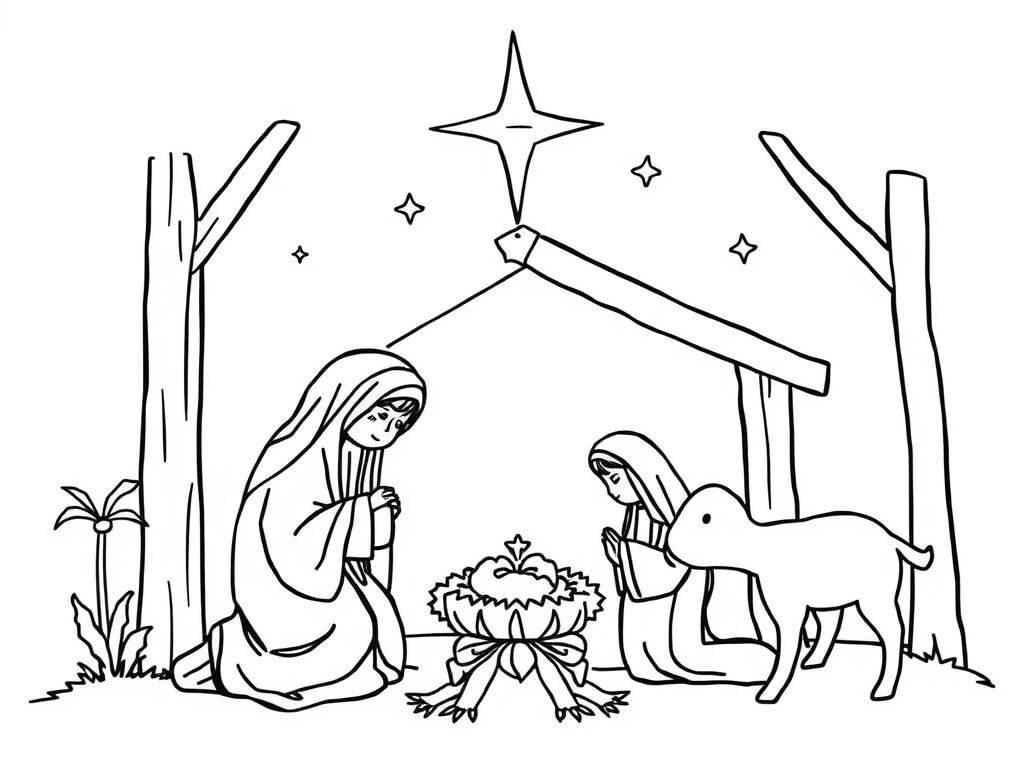 nativity scene - Free Printable Coloring Page