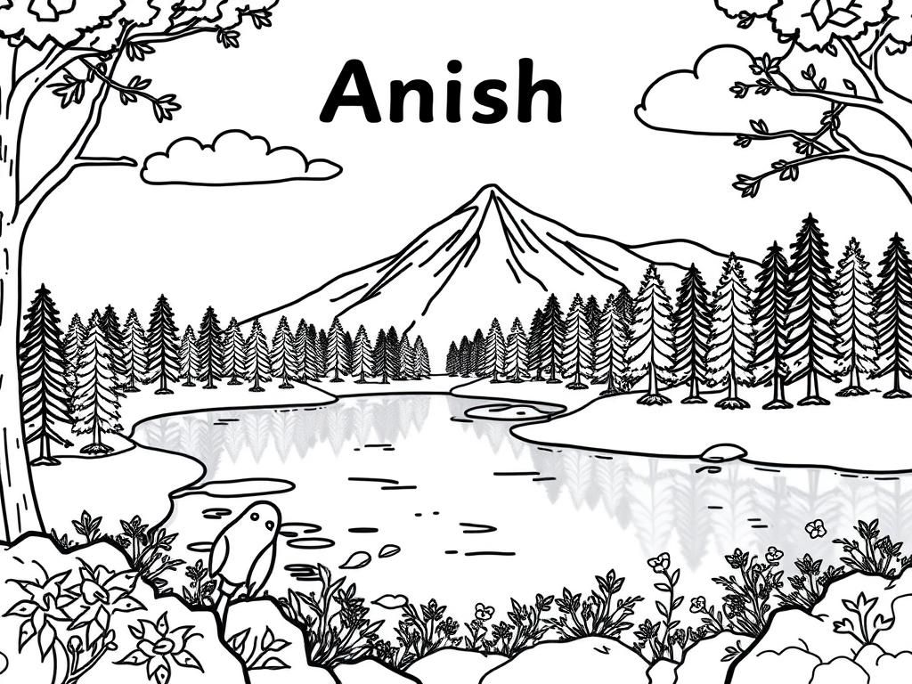 Mountain Lake Coloring Page