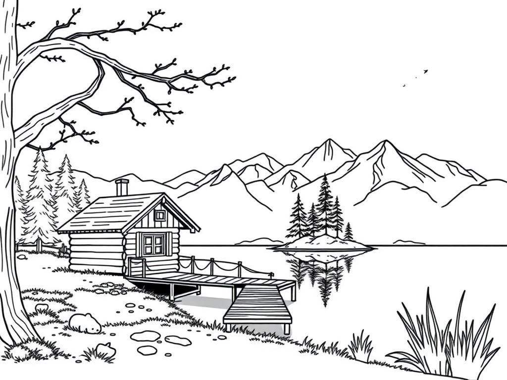 Lake Scene Coloring Page