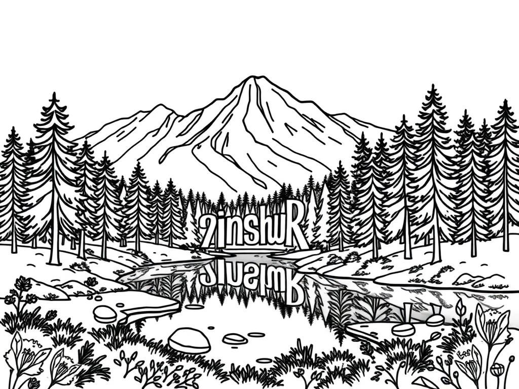 nature with anish name for coloring with trees and lakes