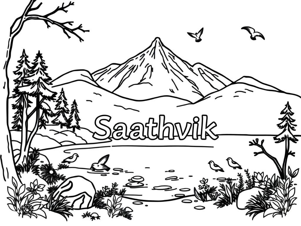 nature with saathvik name and lake and birds and trees