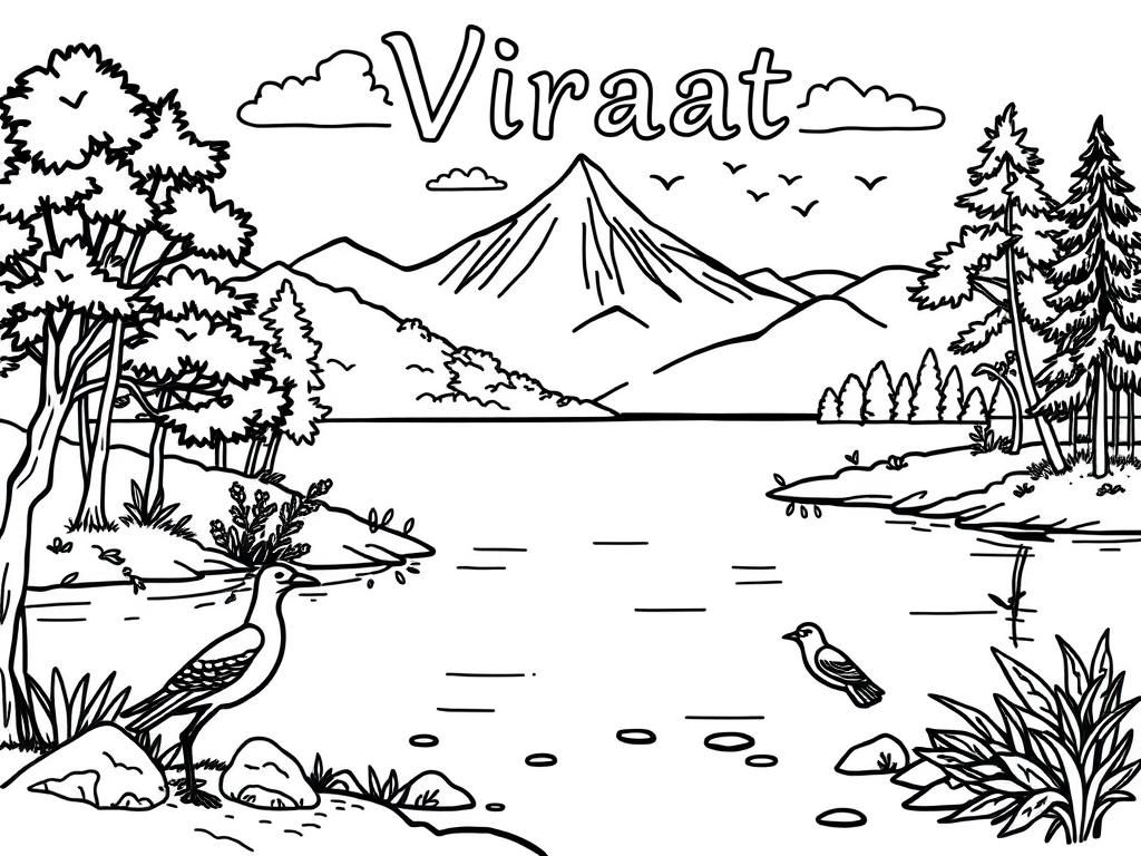 nature with viraat name and lake and birds and trees