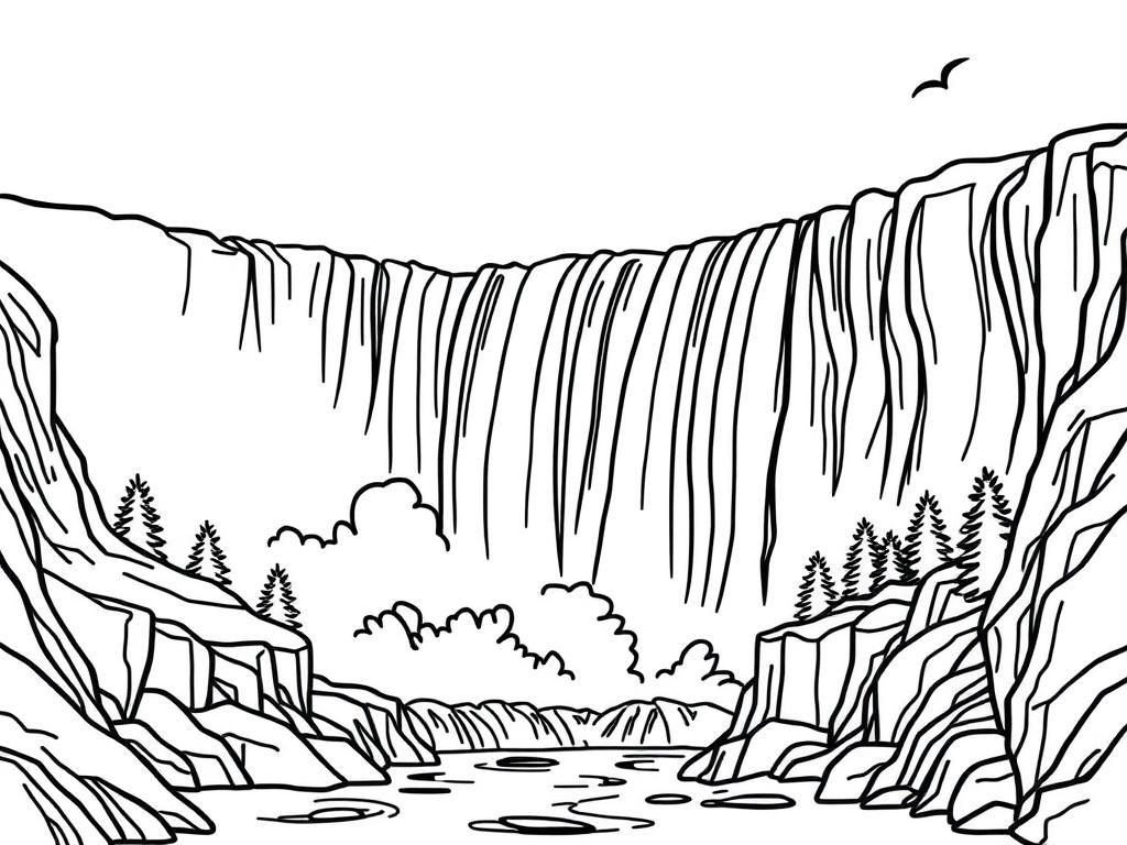 Waterfall Landscape Coloring Page