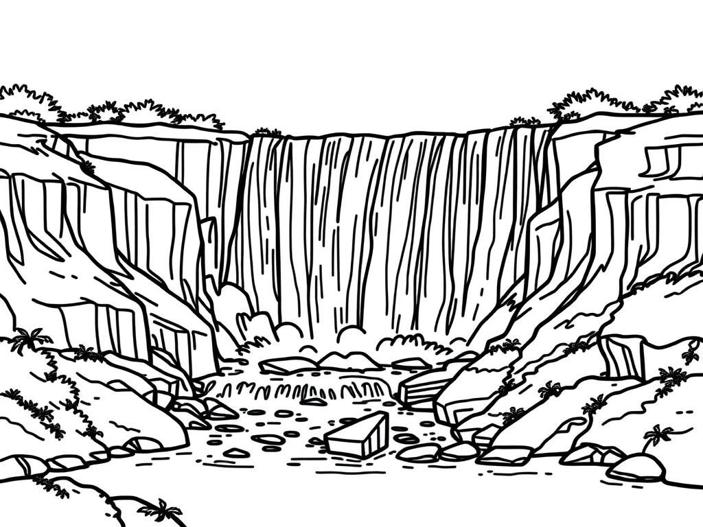 Waterfall Scene Coloring Page