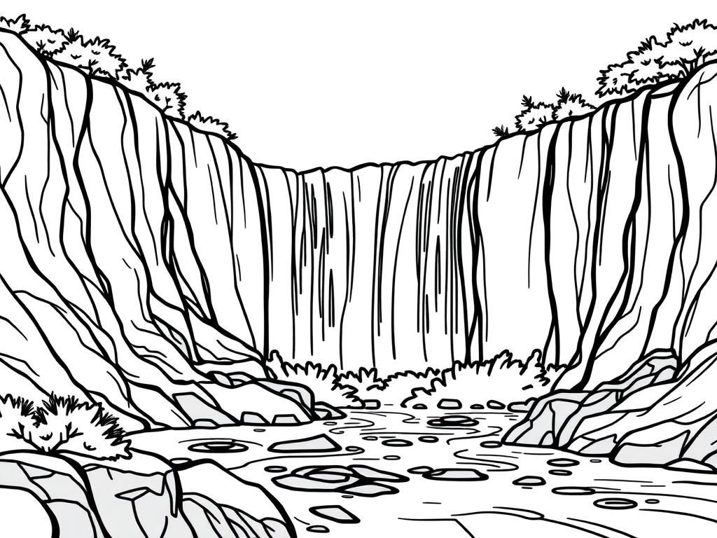 Waterfall Landscape Coloring Page