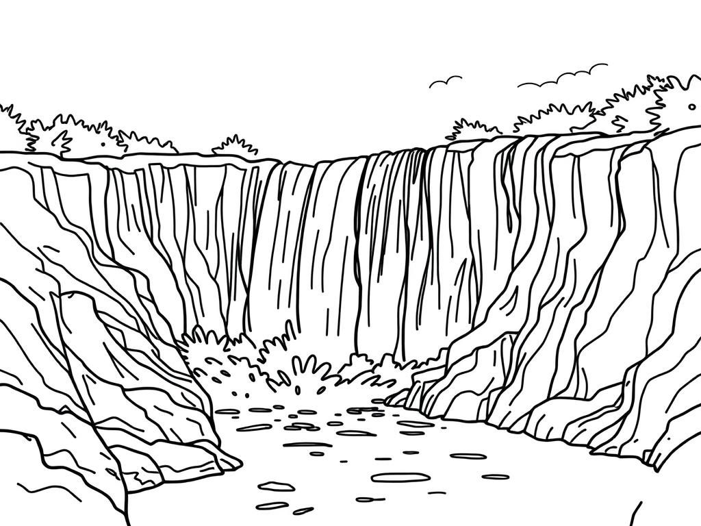 Waterfall Landscape Coloring Page