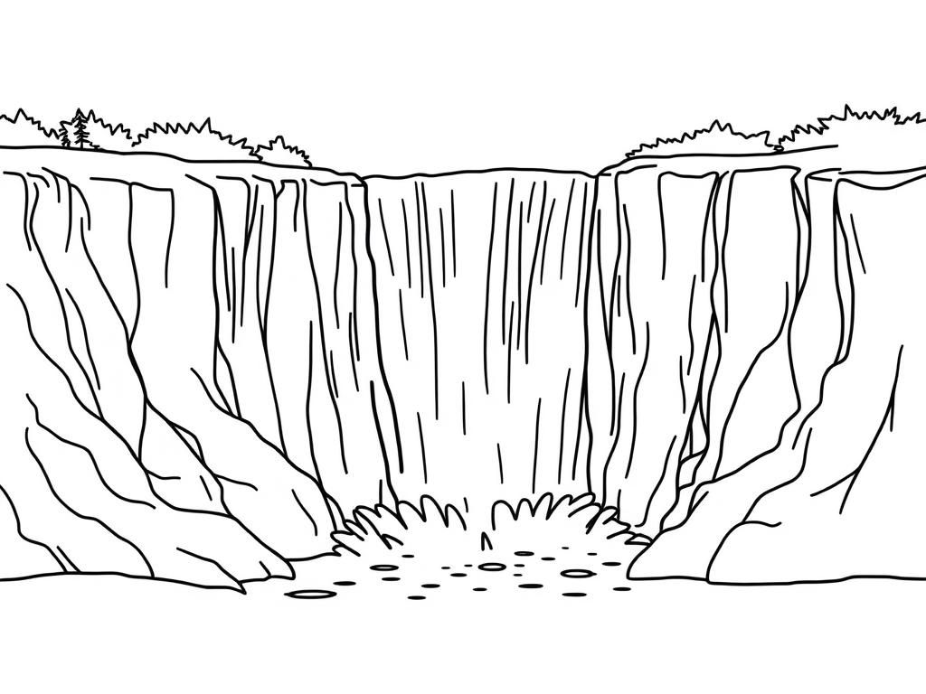 Waterfall Landscape Coloring Page