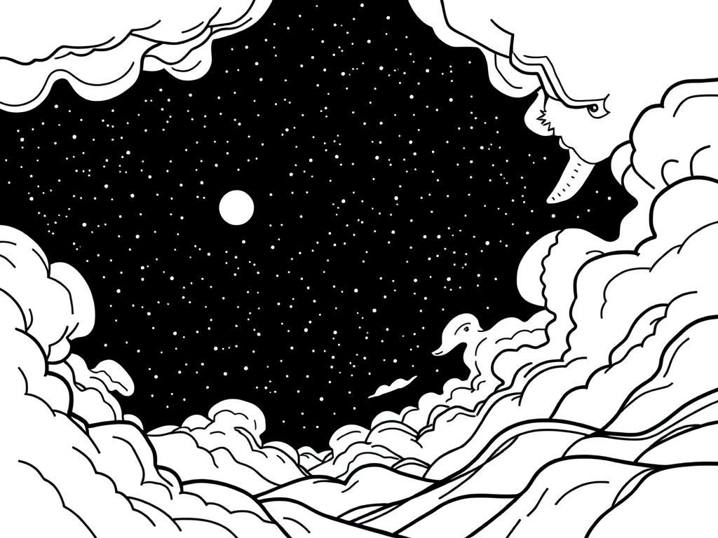 Celestial Night Sky Coloring Page