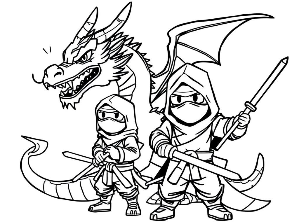 ninjas next to a dragon