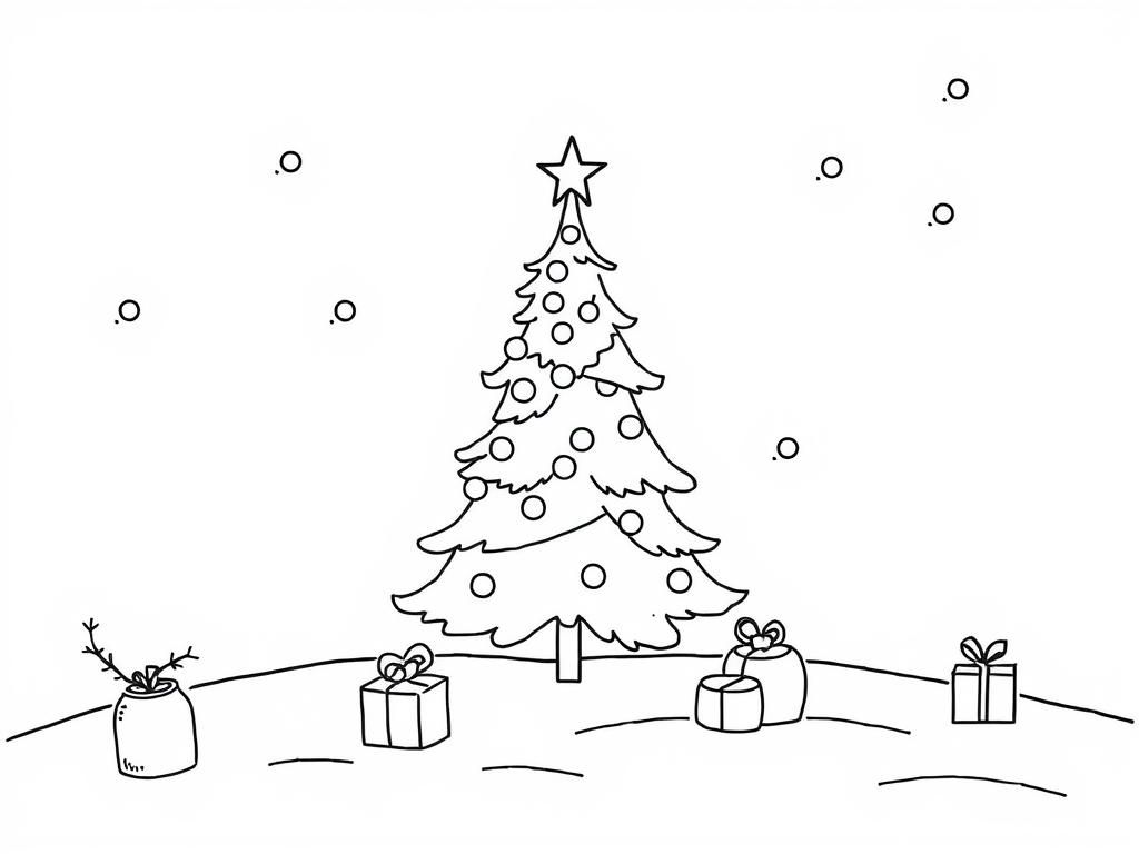 Christmas Tree with Presents Coloring Page