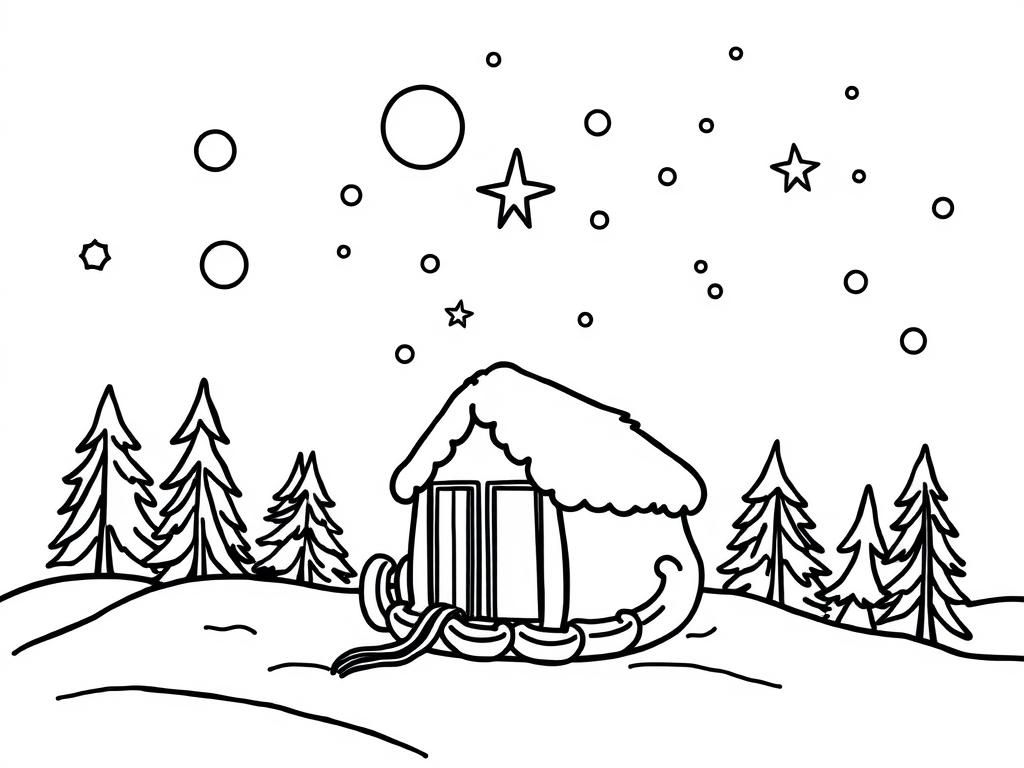 Winter Cabin Coloring Page