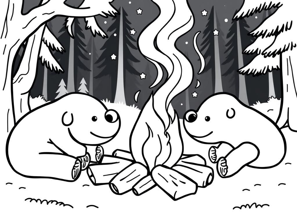 Monsters Camping Coloring Page
