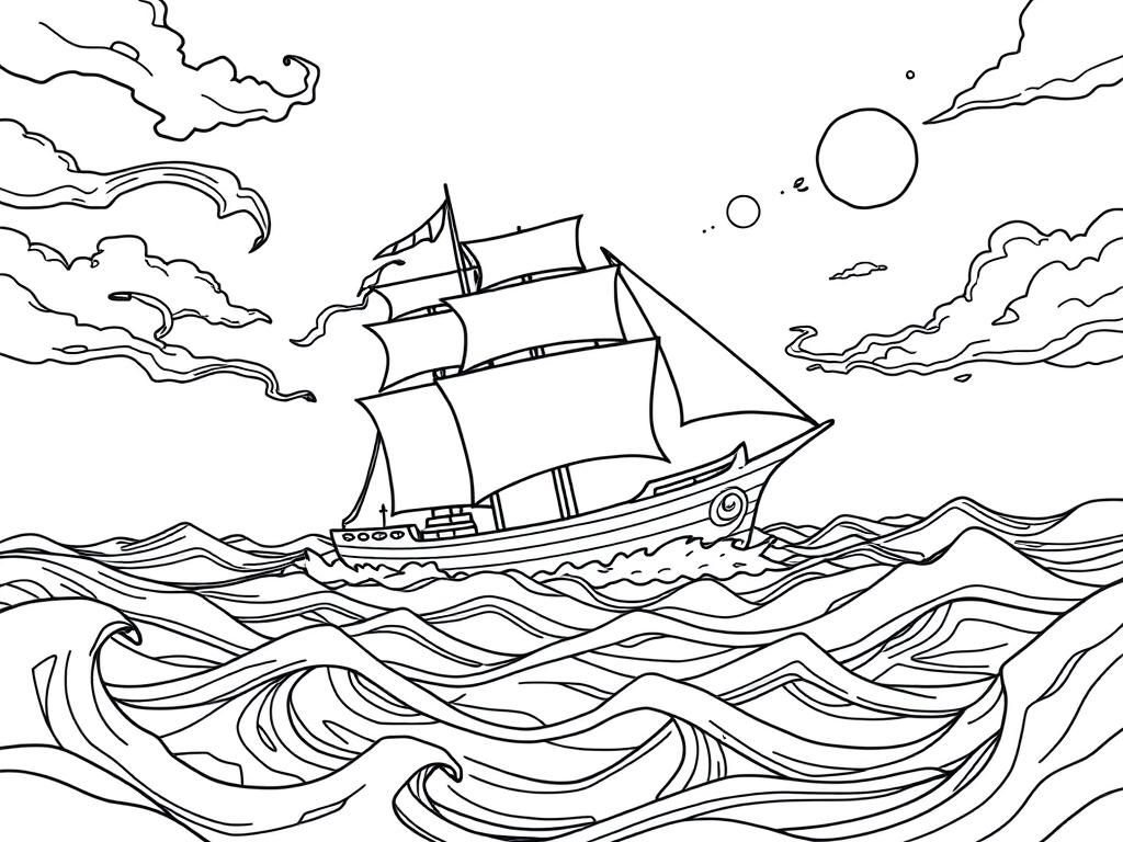 ocean lovecraftian fever dream floating defending ship dangerous - Free Printable Coloring Page