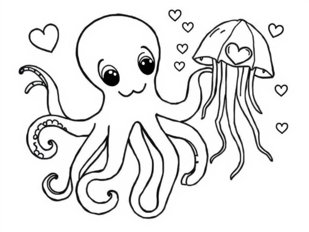 Octopus and Jellyfish Coloring Page