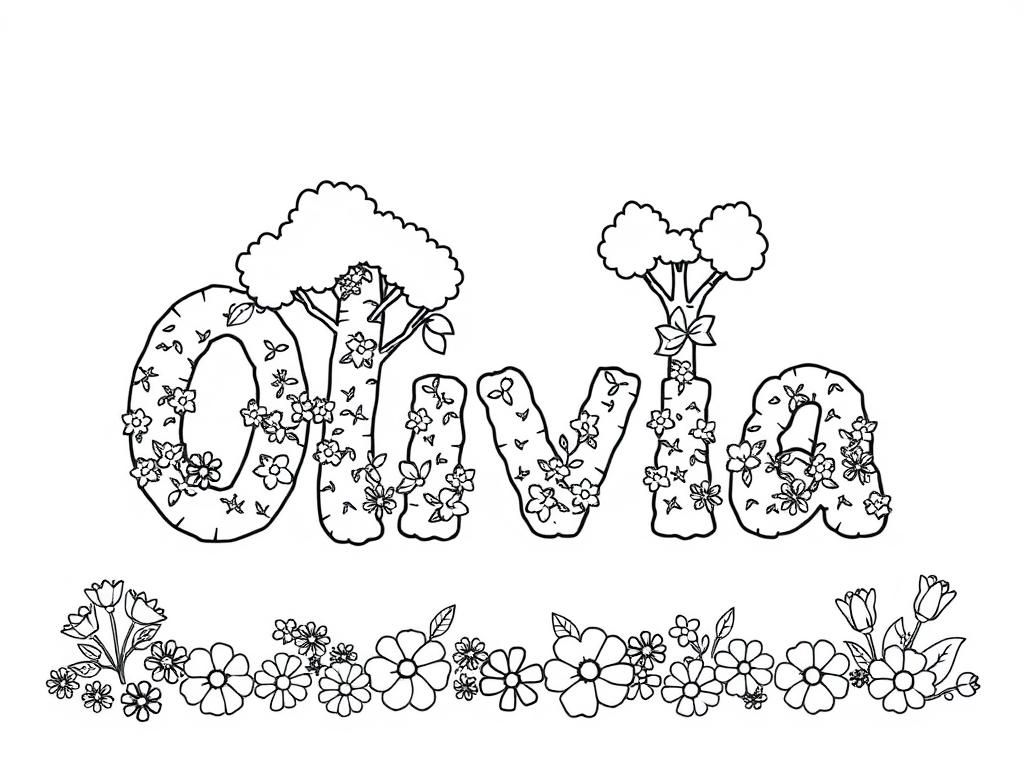 Coloring Page: 'Flowers' Fun with Olivia