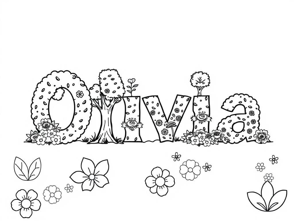 Olivia's Whimsical Garden Coloring Page