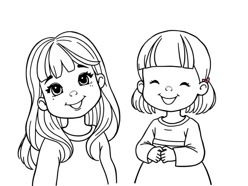 Smiling Girls Coloring Page