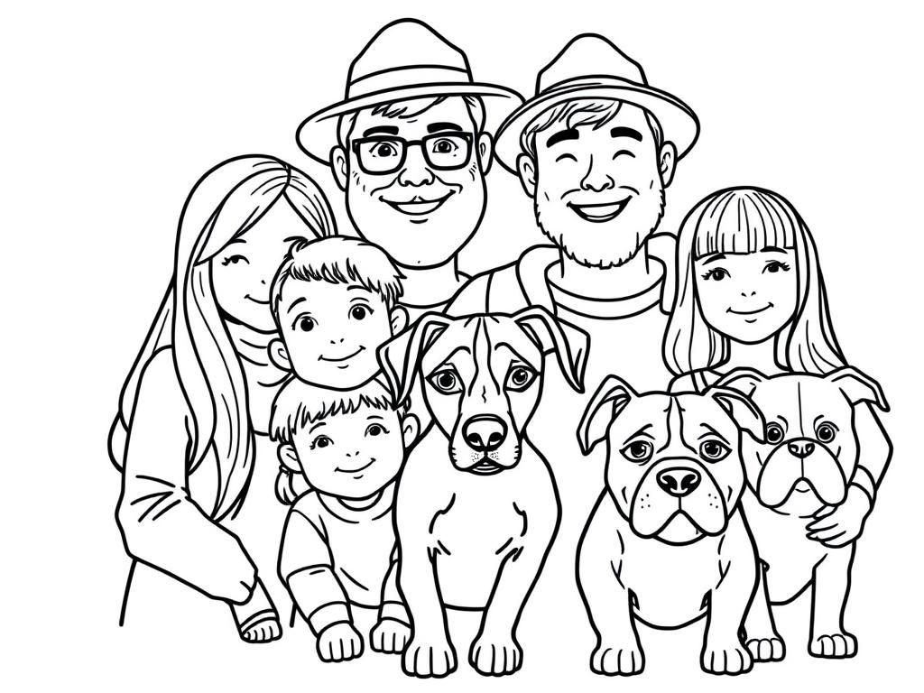 Family with Dogs Coloring Page