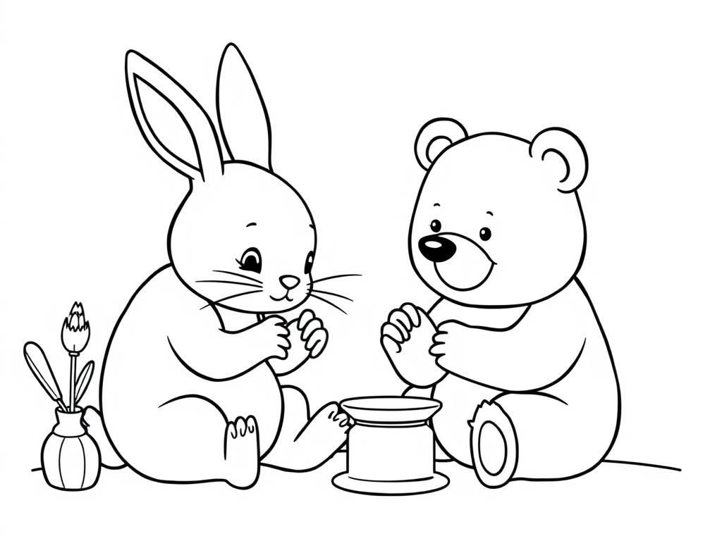 Preview of one rabbit and one bear doing their nails