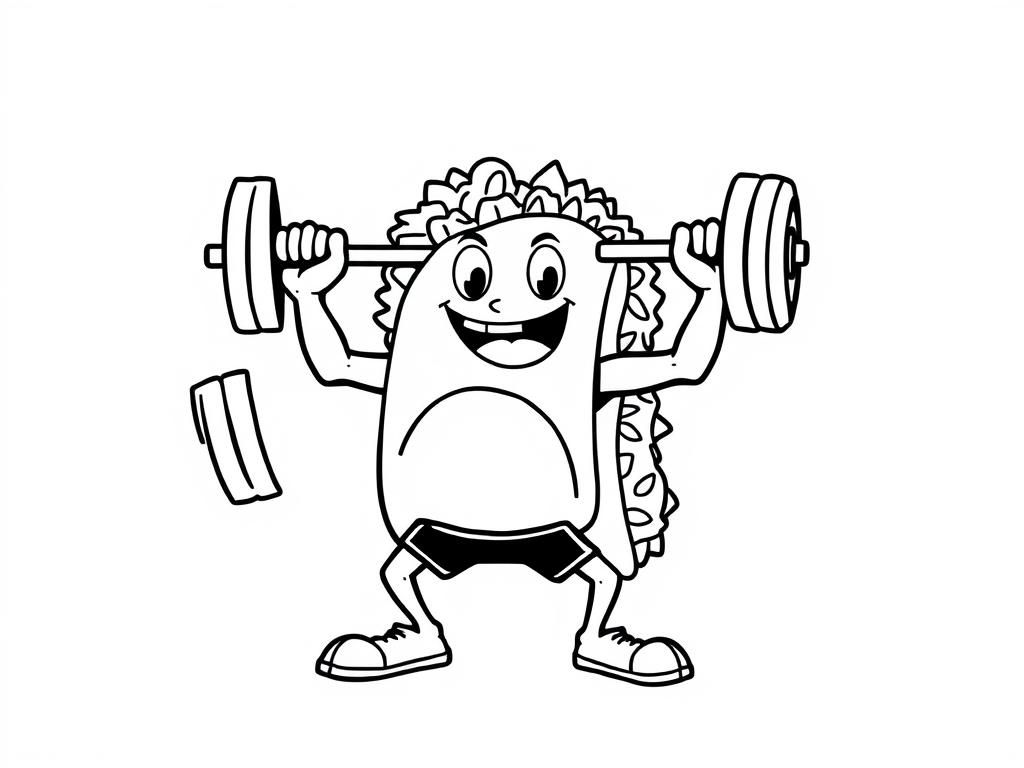 Smiling Pizza Lifting Weights Coloring Page