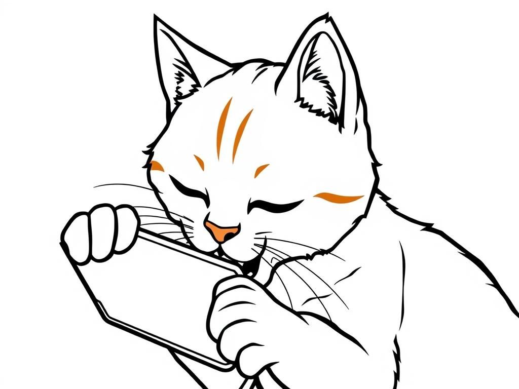 Cat with Smartphone Coloring Page