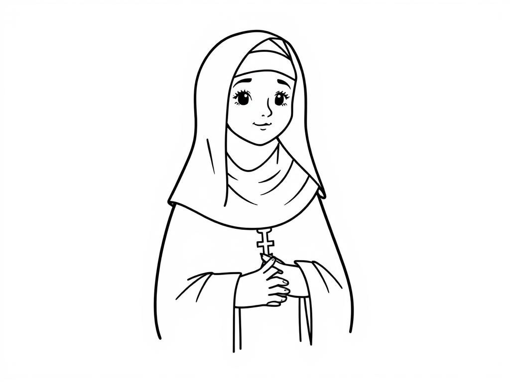 Nun Coloring Page: Simple Religious Scene